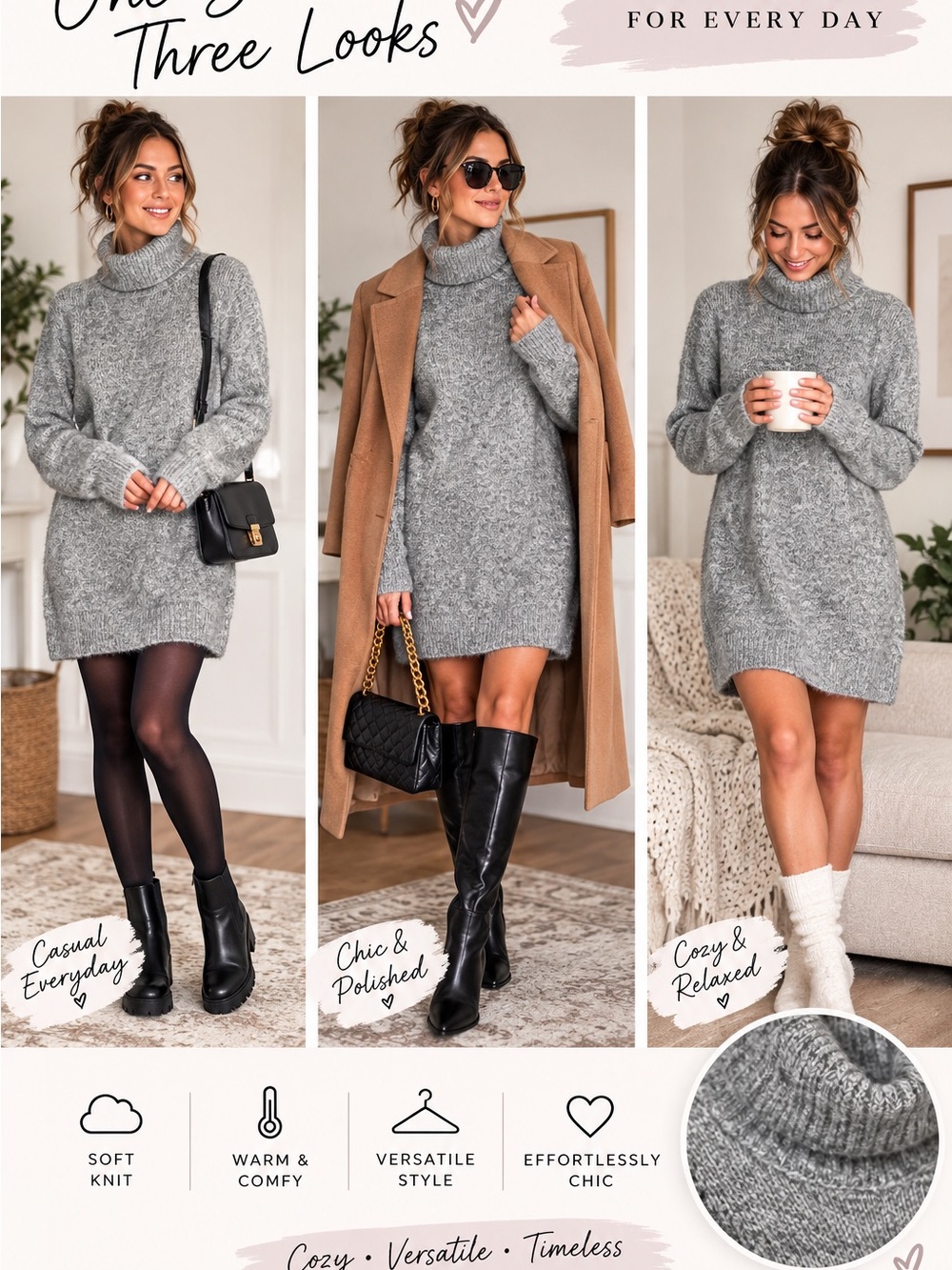 NWT Steve Madden "Abbie" Metallic Knit Turtleneck Mini Sweater Dress - Large